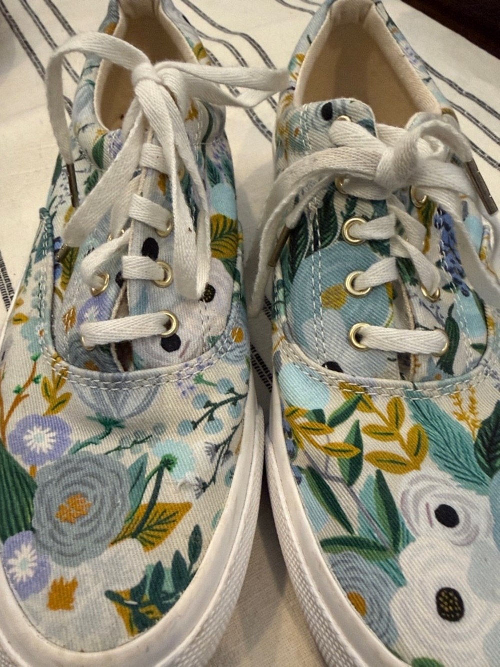 Keds Floral Canvas Rifle Paper co. Sneakers in White, Light Blue, Green, Yellow - Picture 2 of 5
